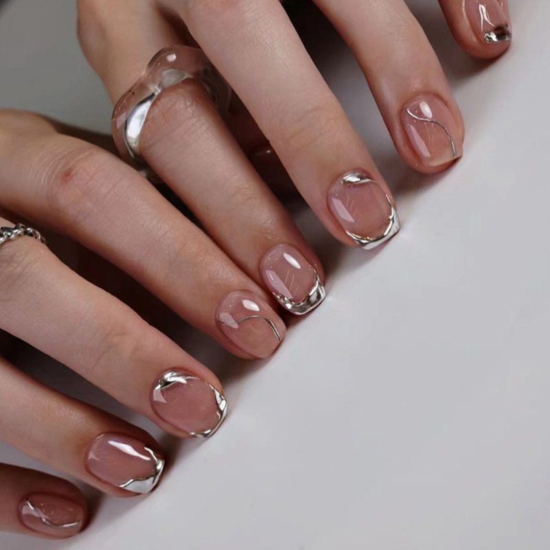 Press On Nail Set - Kuku palsu pendek untuk wanita dan
