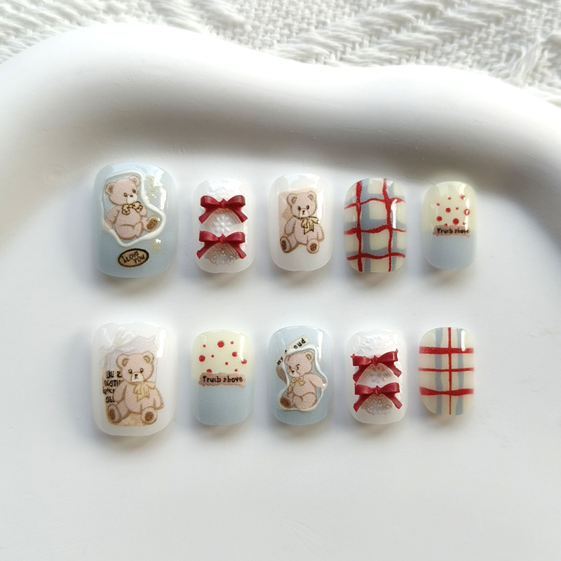 Nail Art Xs - 10Pcs Kuku Palsu Gaya Korea Motif