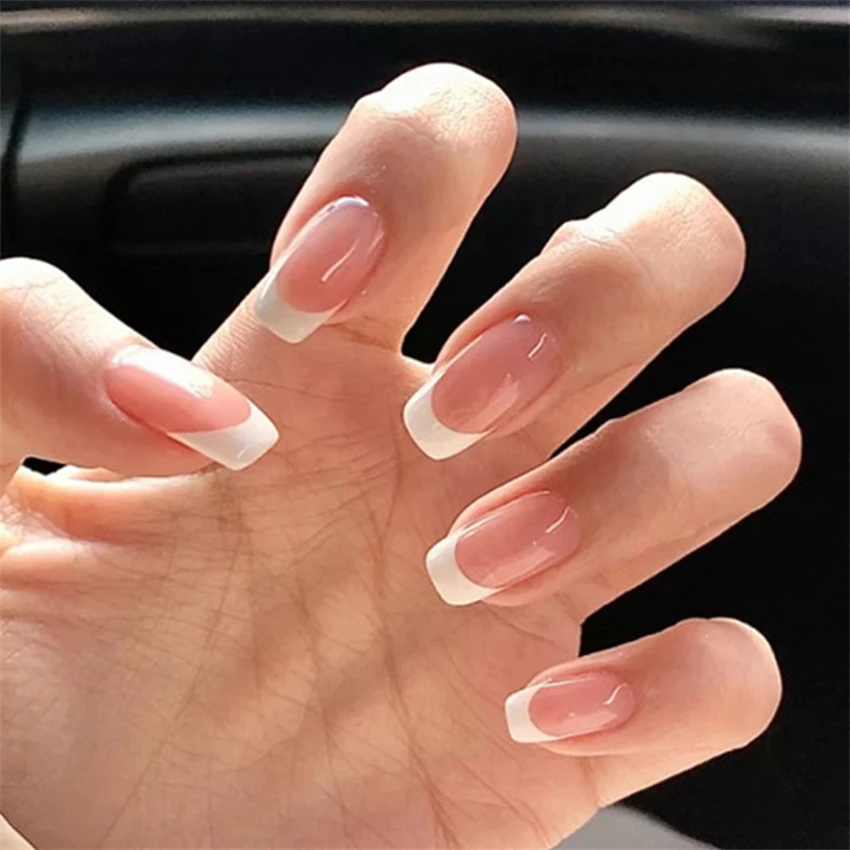 Nail Art Pink - 24 buah/set kuku pendek minimalis Perancis