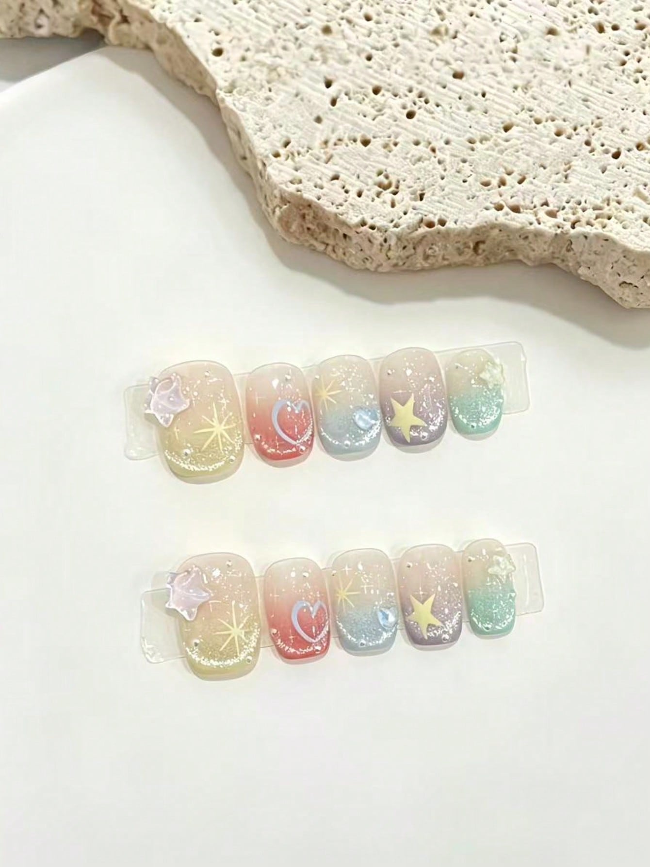 Nail Art Xs - 10-Potong Set Kuku Palsu Motif Bintang