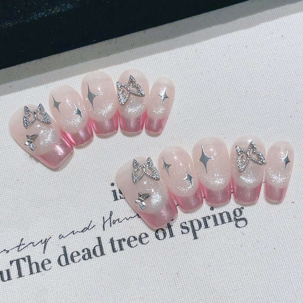 Nail Art Pink - 10pcs Kuku Palsu Pendek Bentuk Trapesium