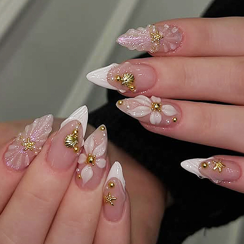 Nail Art Pink - 24pcs Kuku Palsu Almond Press-on Siap