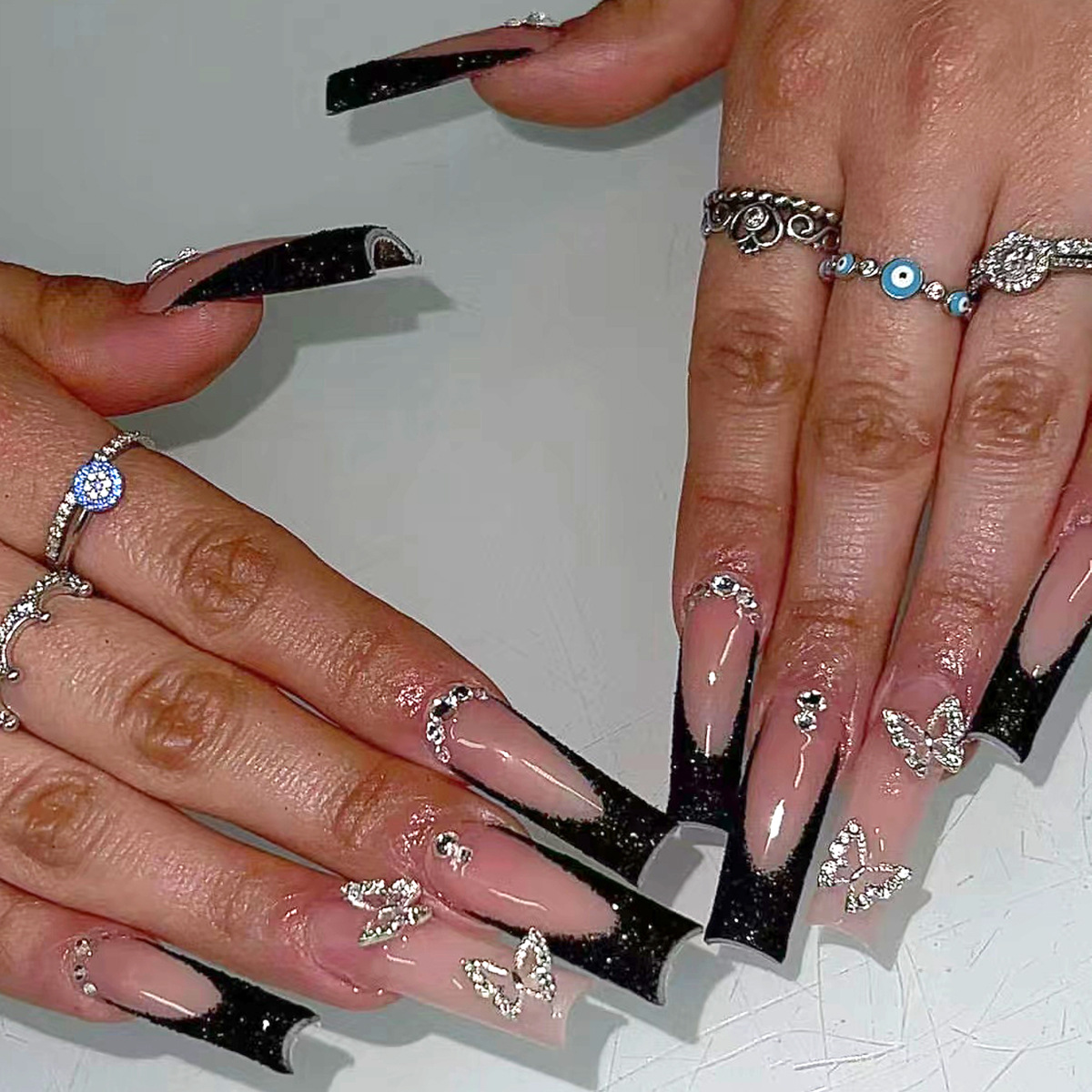 Press On Nail Set - 24pcs Set Kuku Palsu Hitam Gaya
