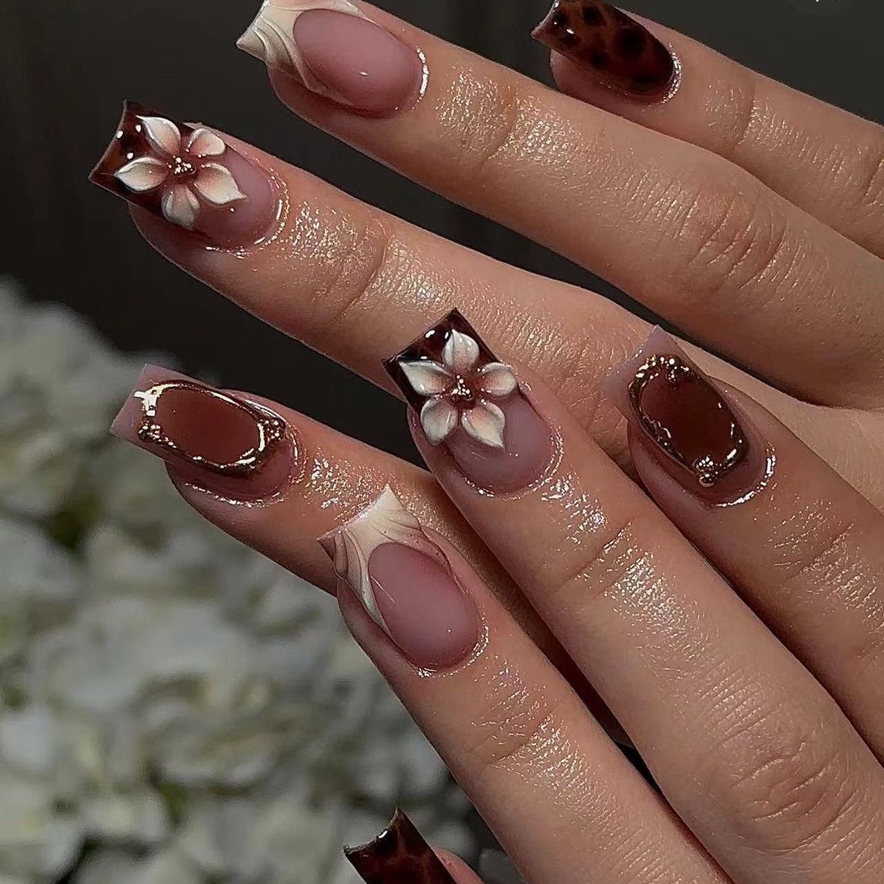 Press On Nail Set - Kuku palsu pendek persegi untuk wanita,