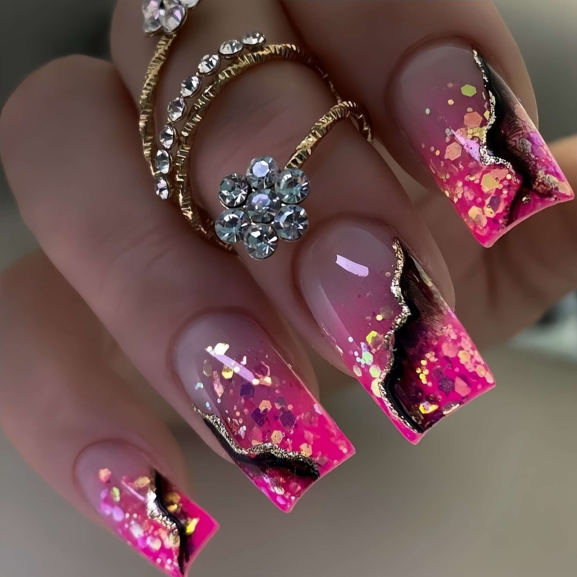 Press On Nail Set - Kuku palsu ukuran sedang untuk wanita