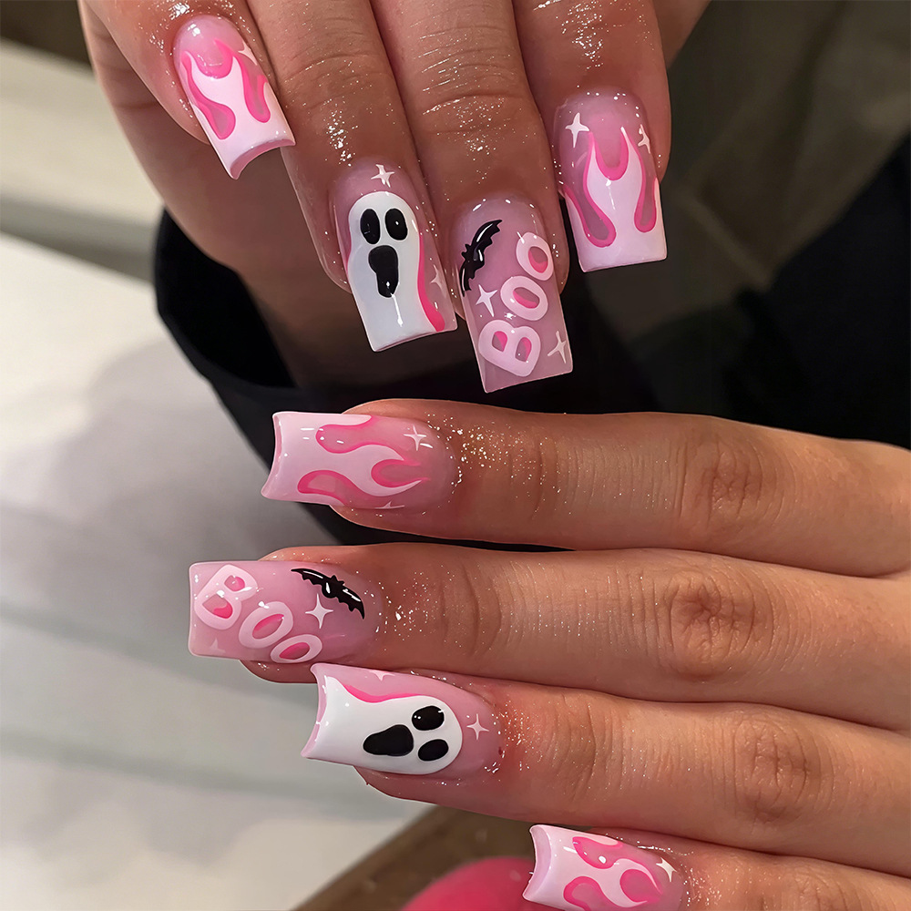 24Pcs Kuku Palsu Halloween Mot - Nail Art Pink ulasan dan harga
