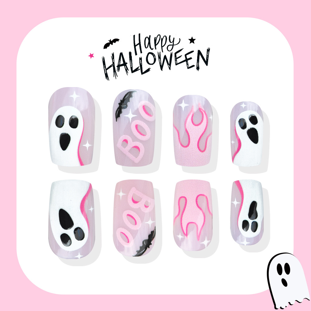 24Pcs Kuku Palsu Halloween Mot - Nail Art Pink ulasan dan harga