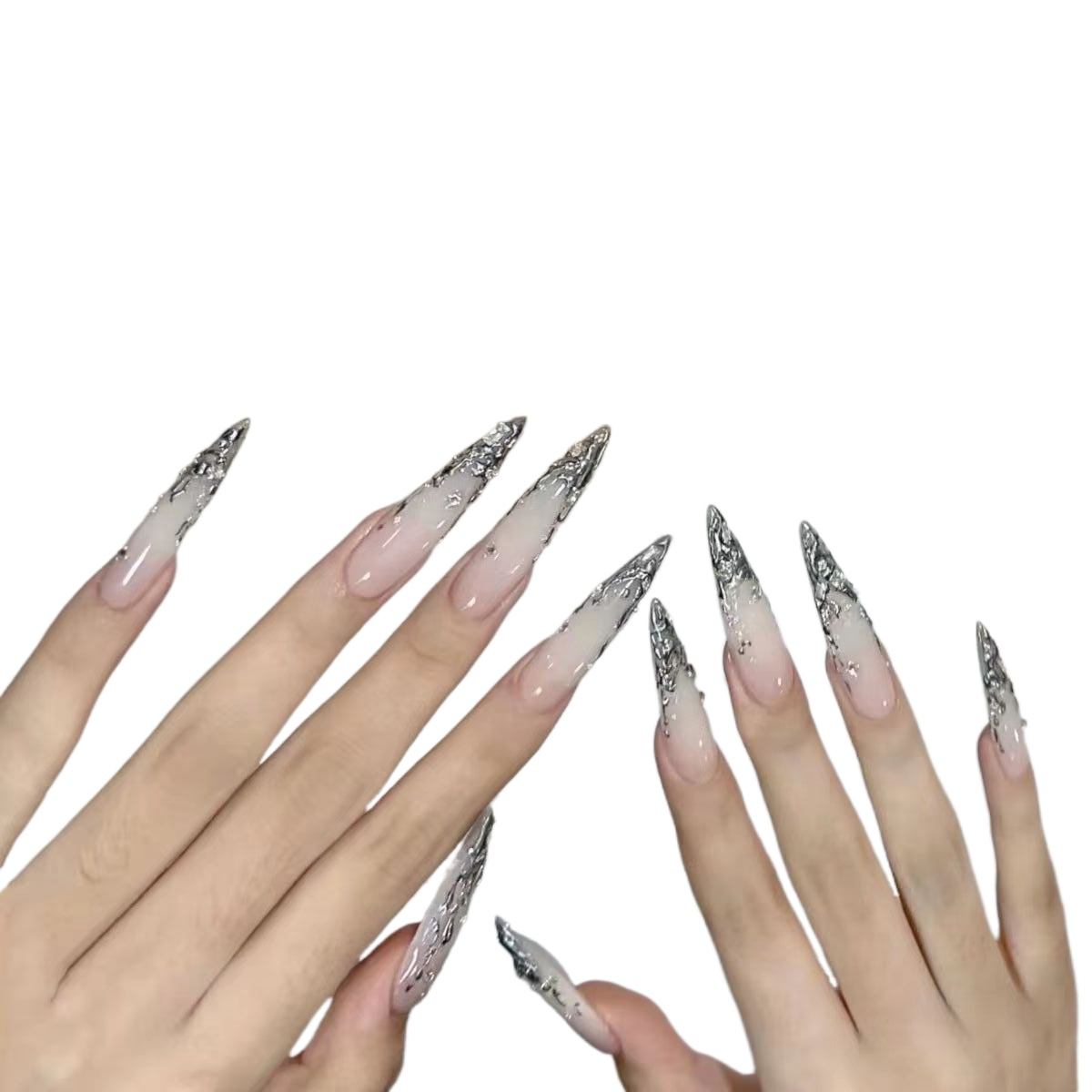 Yk2 Emas Gradien Putih dan Ber - Press On Nail Set ulasan dan harga