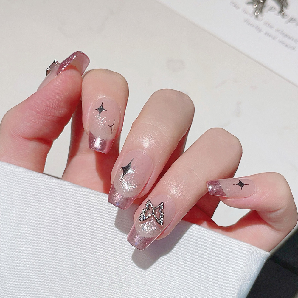 10pcs Kuku Palsu Pendek Bentuk - Nail Art Pink ulasan dan harga