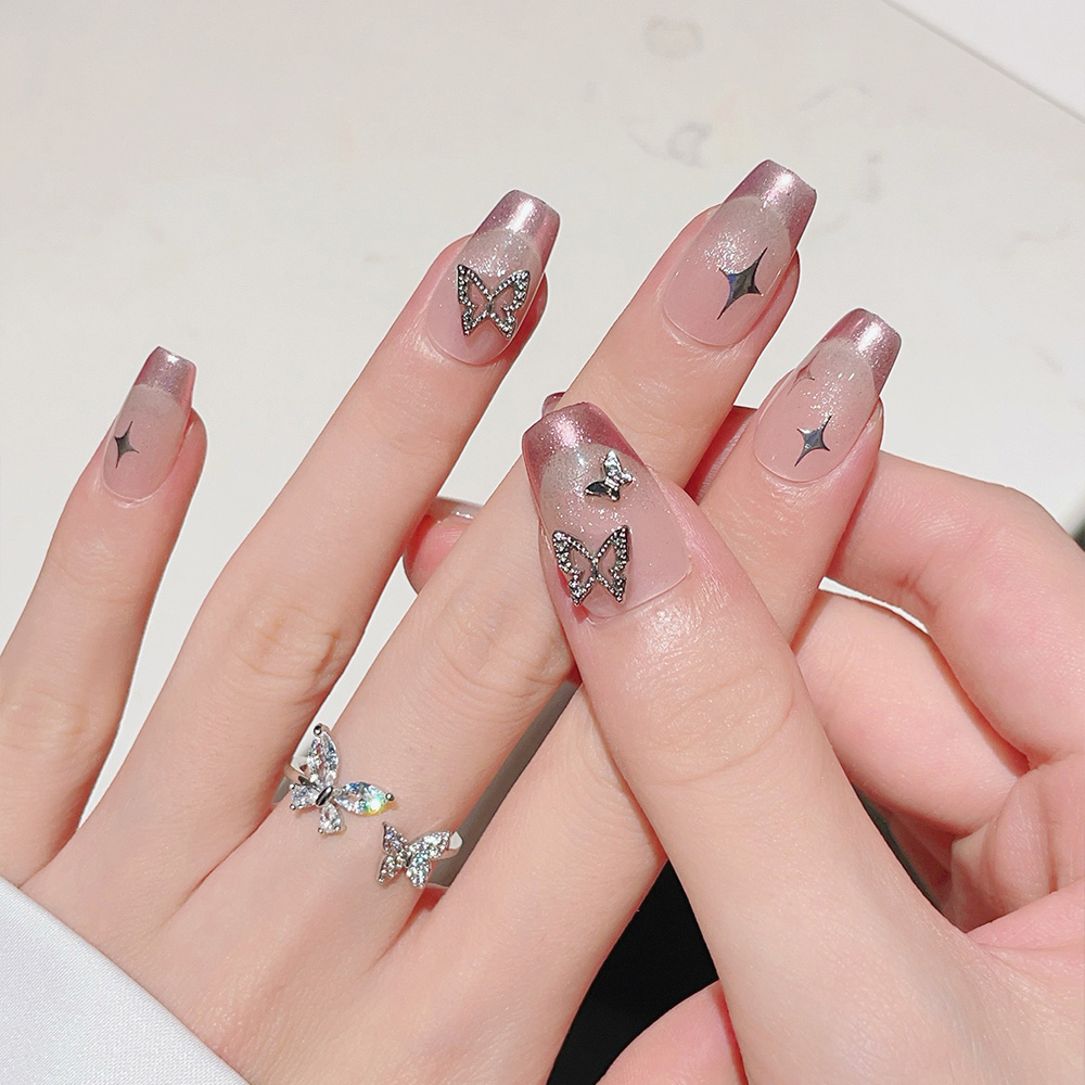 10pcs Kuku Palsu Pendek Bentuk - Nail Art Pink ulasan dan harga