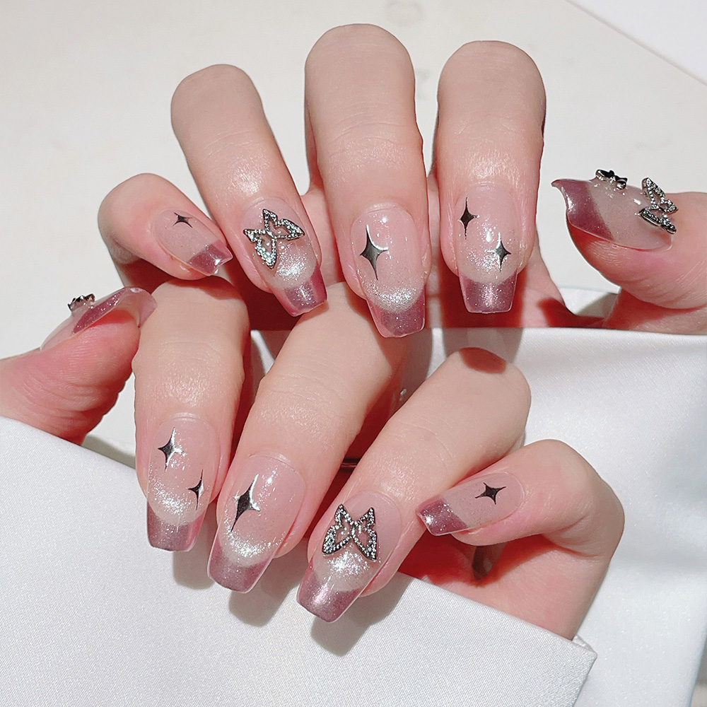 10pcs Kuku Palsu Pendek Bentuk - Nail Art Pink ulasan dan harga