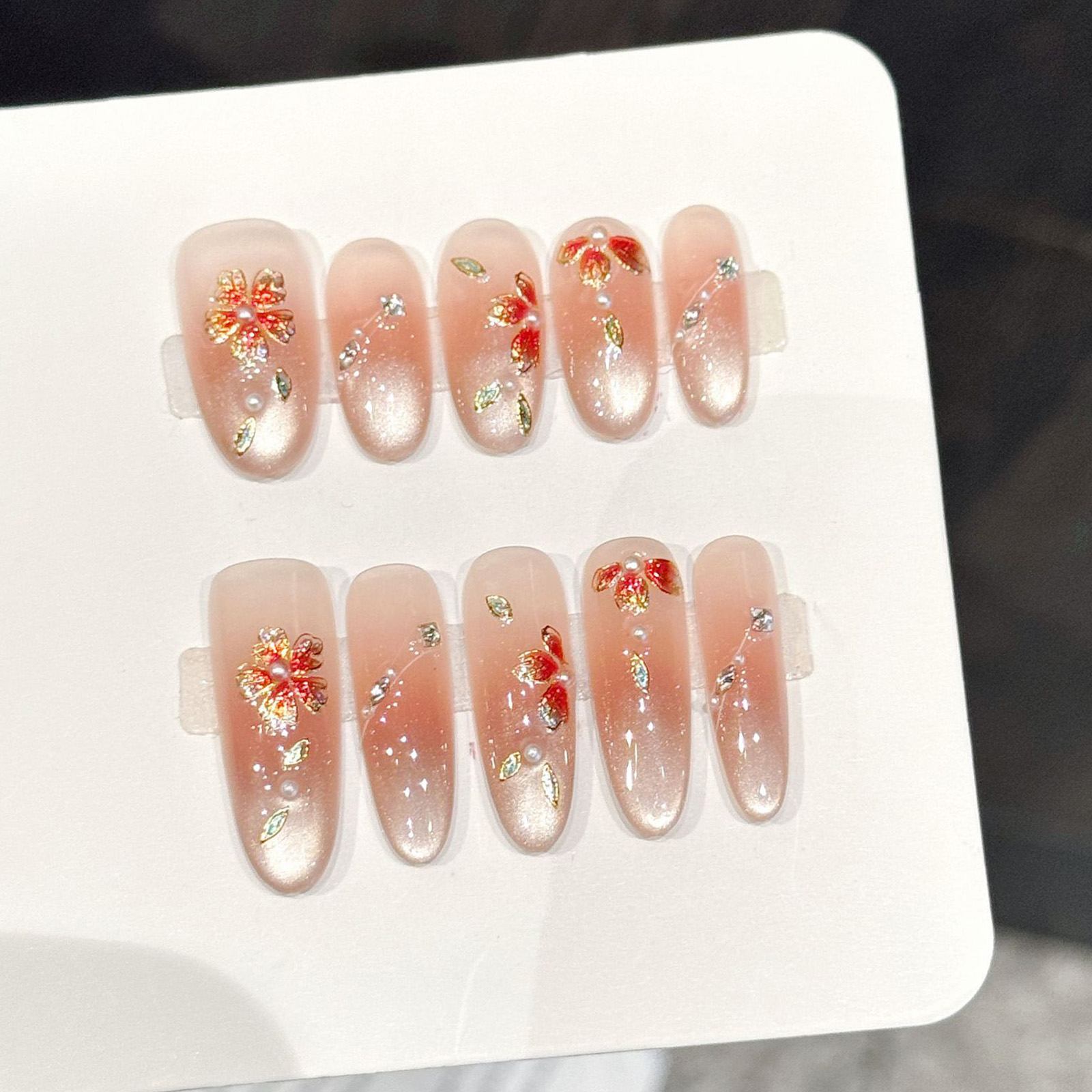 10pcs Kuku Palsu Buatan Tangan - Nail Art Pink ulasan dan harga
